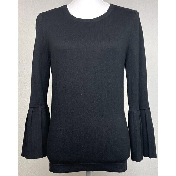 BANANA REPUBLIC Womens SMALL Black Pleated Bell Sleeve Cotton Blend SWEATER EUC - Picture 1 of 7